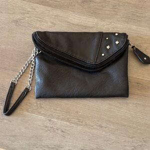 Black Leather Clutch with Chain Strap preloved
